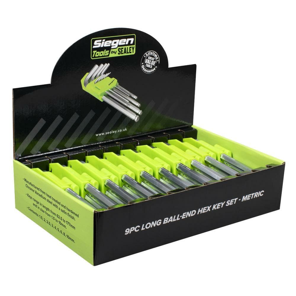 Sealey S01263 Long Ball-End Hex Key Set 9Pc - Display Box Of 10