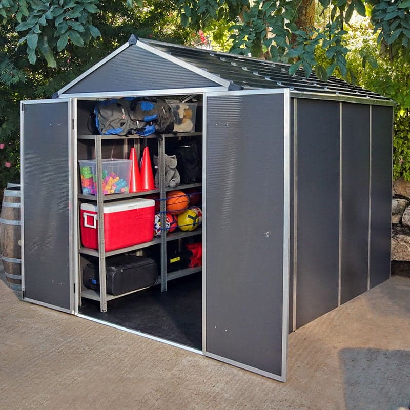 6' x 10' Palram Canopia Rubicon Multi-Wall Premium Dark Grey Plastic Shed (1.85m x 3.00m)