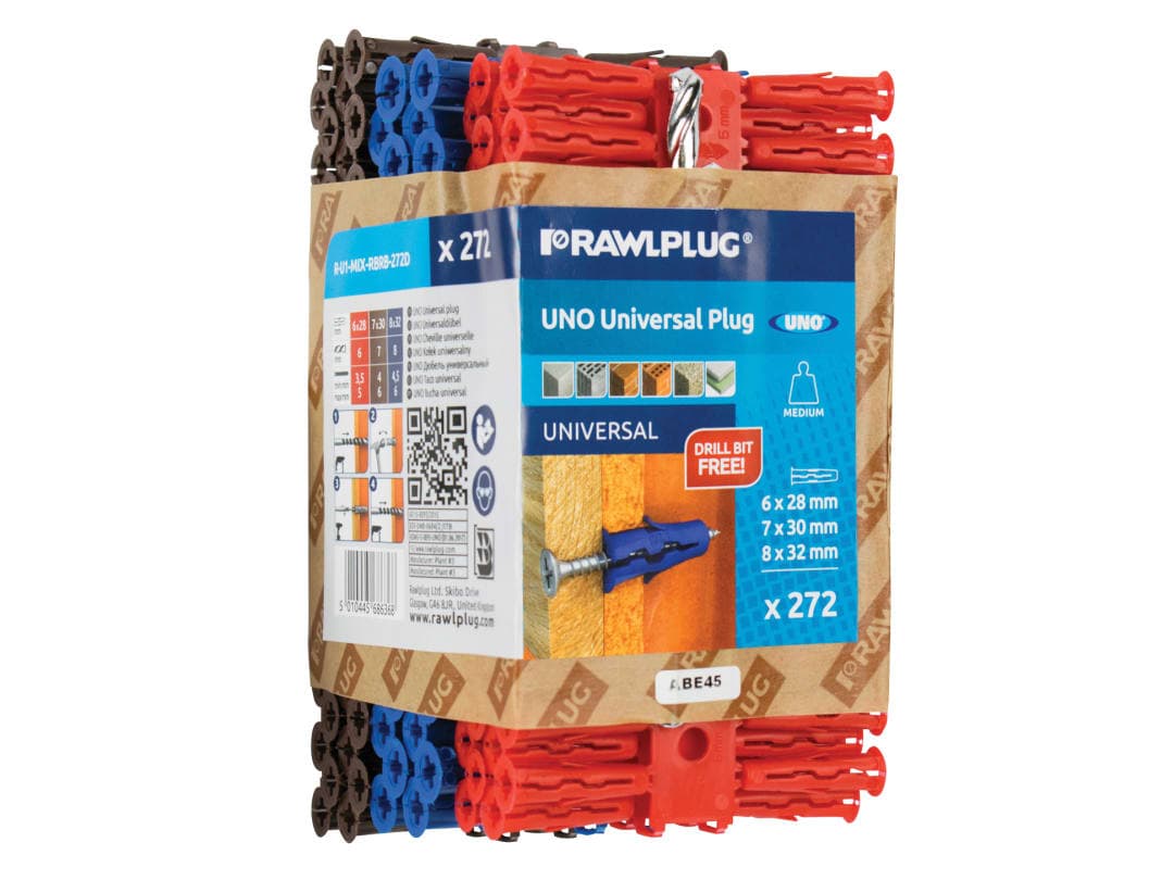 Rawlplug Mixed UNO® Plugs (Pack 272) + Drill Bit R-U1-MIX-RBRB-272D