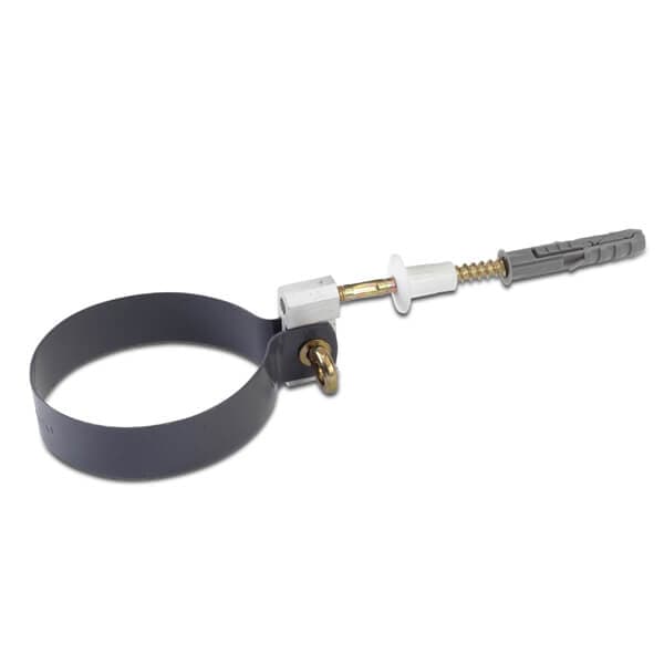 Steel Downpipe Clip with Fixing - 87mm Graphite Grey