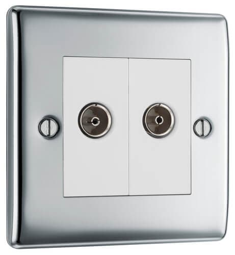 Screwless Flatplate Brushed Steel Double Rj45 Data Socket FBSRJ452-01