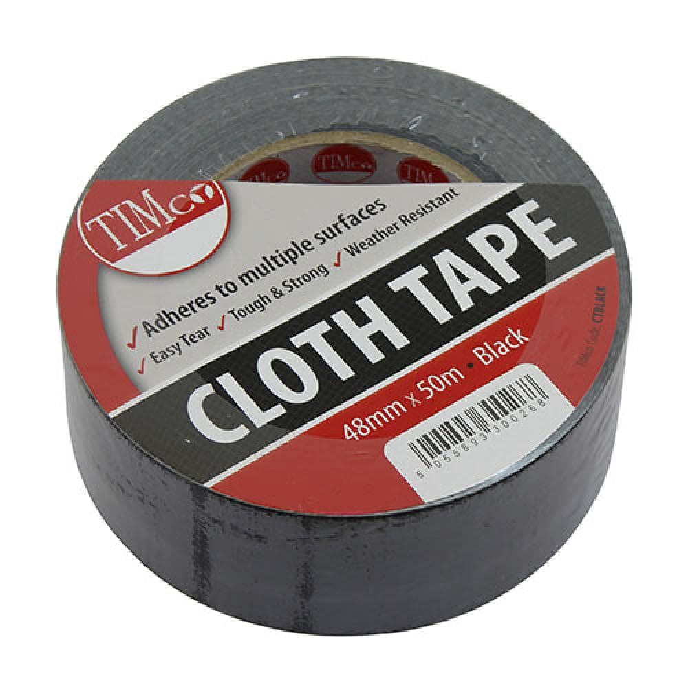 Timco CTBLACK Cloth Tape - Black 50M X 48Mm Roll 1