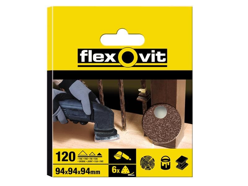 Flexovit 78072764914 Delta Hook & Loop Sanding Sheet 94Mm Fine 120G (Pack 6)