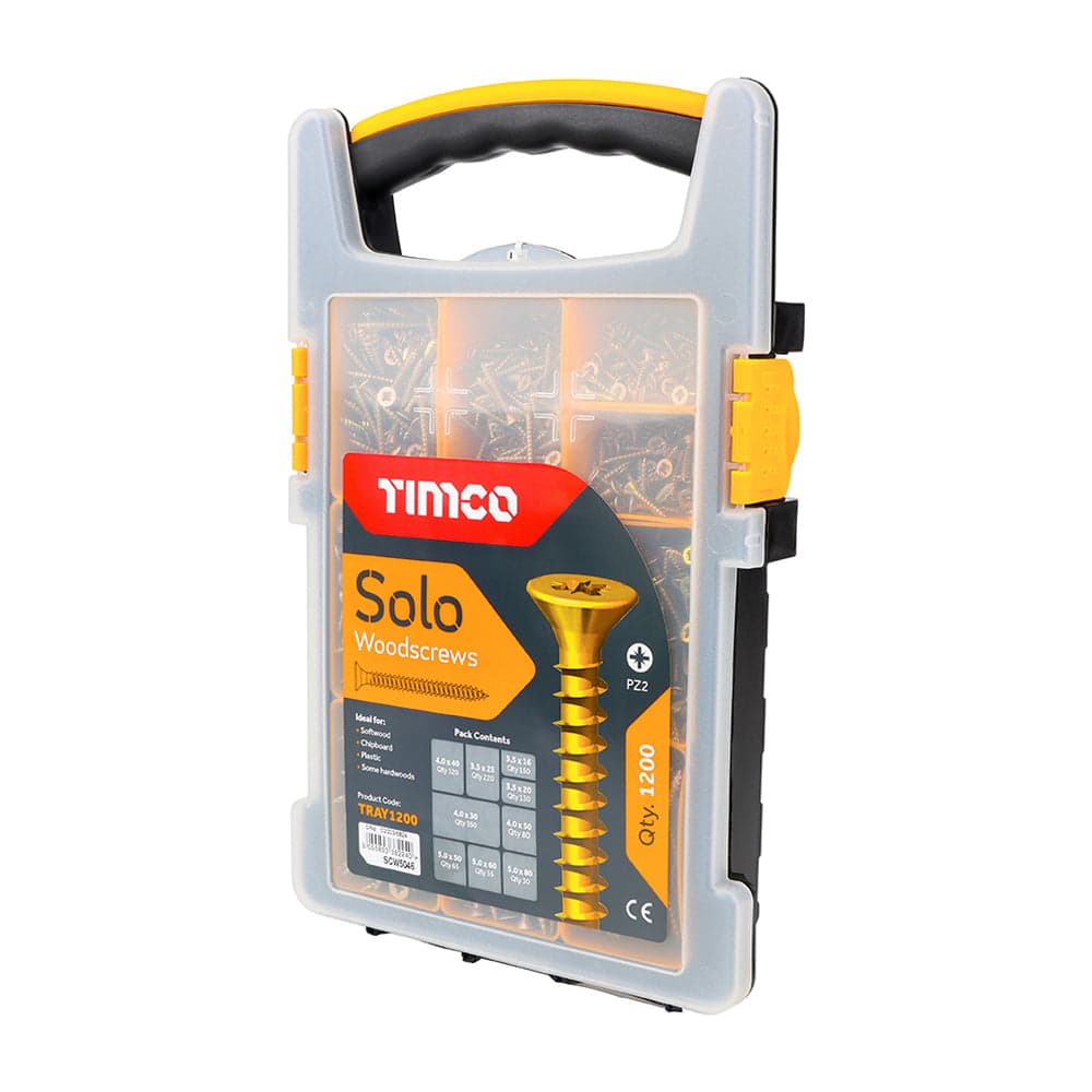 TIMCO Solo Chipboard & Woodscrews – Mixed Tray – PZ – Double Countersunk – Yellow