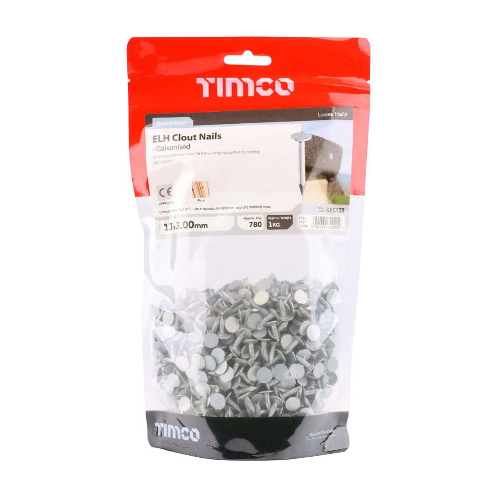 Extra Large Head Clout Nails – Galvanised – 1kg Bags