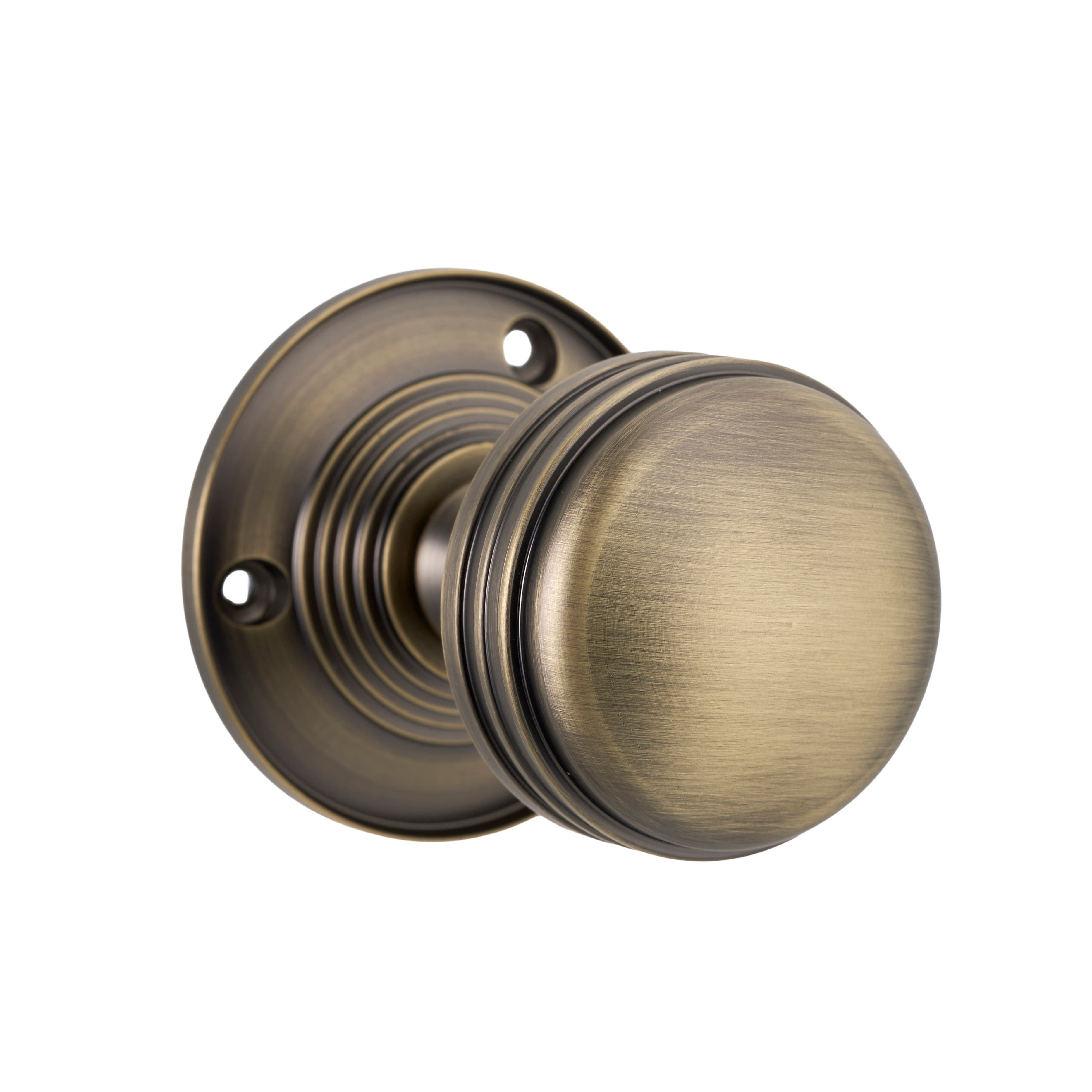 Sprung Ringed Mortice Door Knob - Antique Brass - Pair - Designer Levers