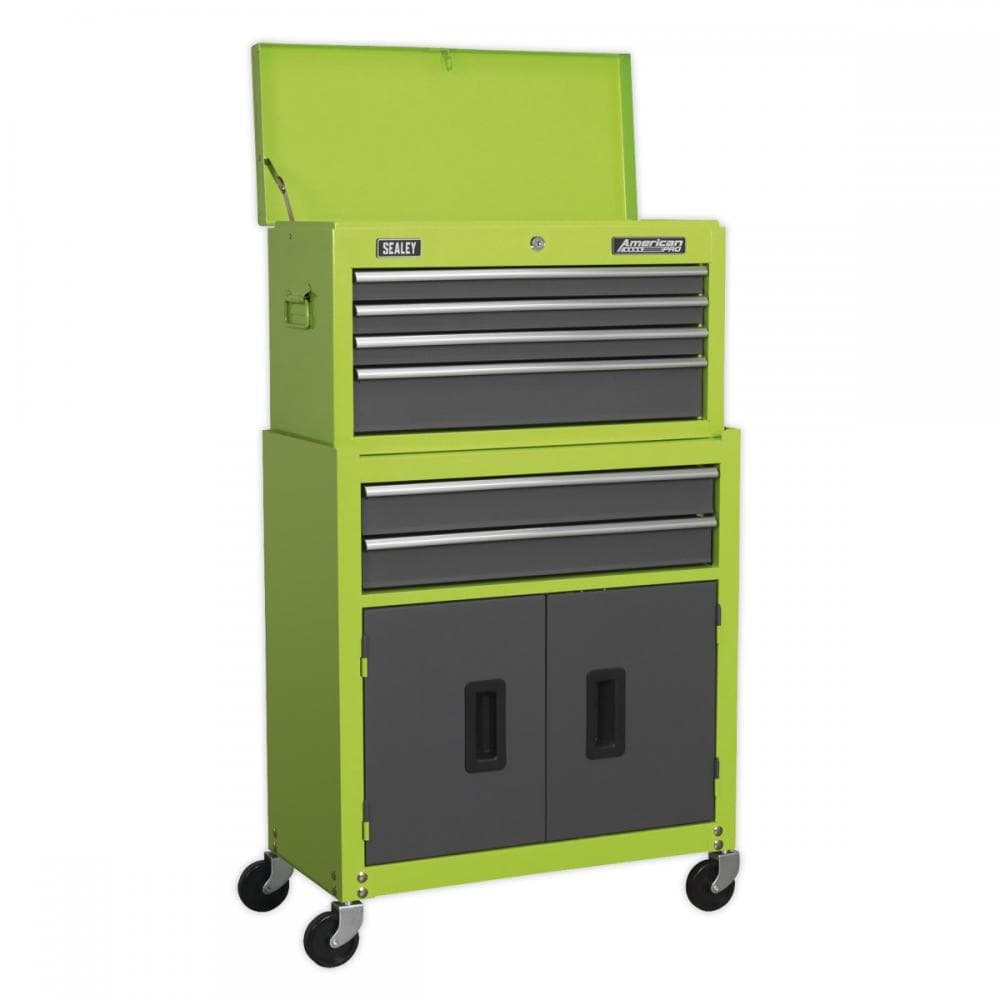 Sealey AP2200BBHV Topchest & Rollcab Combination 6 Drawer With Ball-Bearing Slides - Hi-Vis Green/Grey