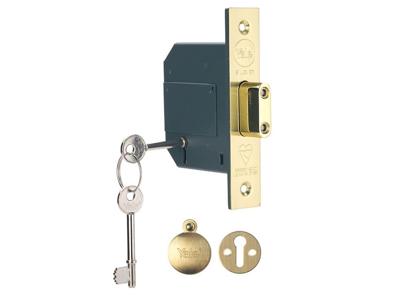 Yale Locks 655620205025 Pm562 Hi-Security Bs 5 Lever Mortice Deadlock 81Mm 3In Polished Brass