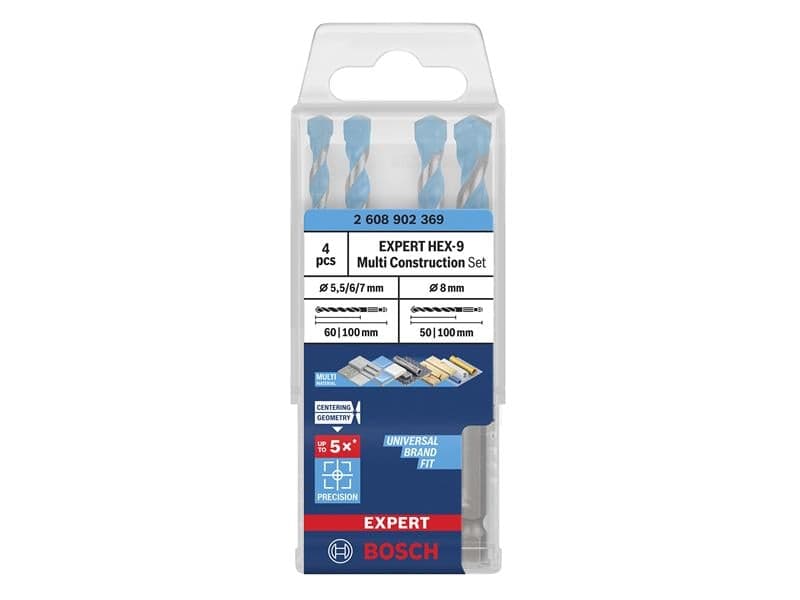 Bosch Powertool Accessories 2.608.902.369 Expert Hex-9 Multi Construction Drill Bit Set 4 Piece