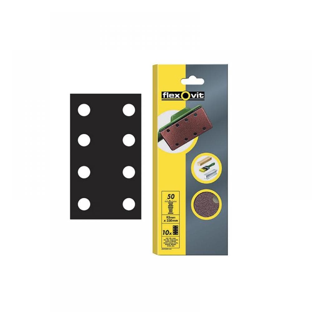 Flexovit 63642526330 1/3 Sanding Sheets Perforated Coarse 50 Grit (Pack 10)