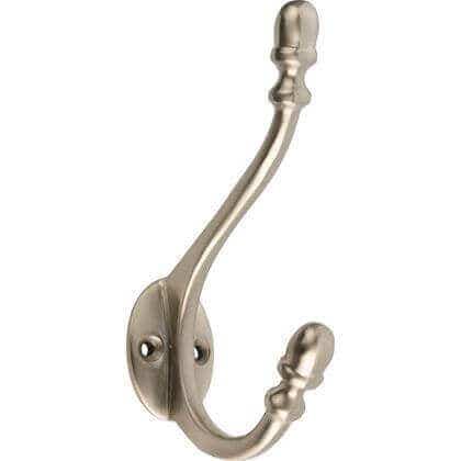 Satin Nickel Decorative Tipped Hat & Coat Hook - Wall/Door Mountable - Decohooks