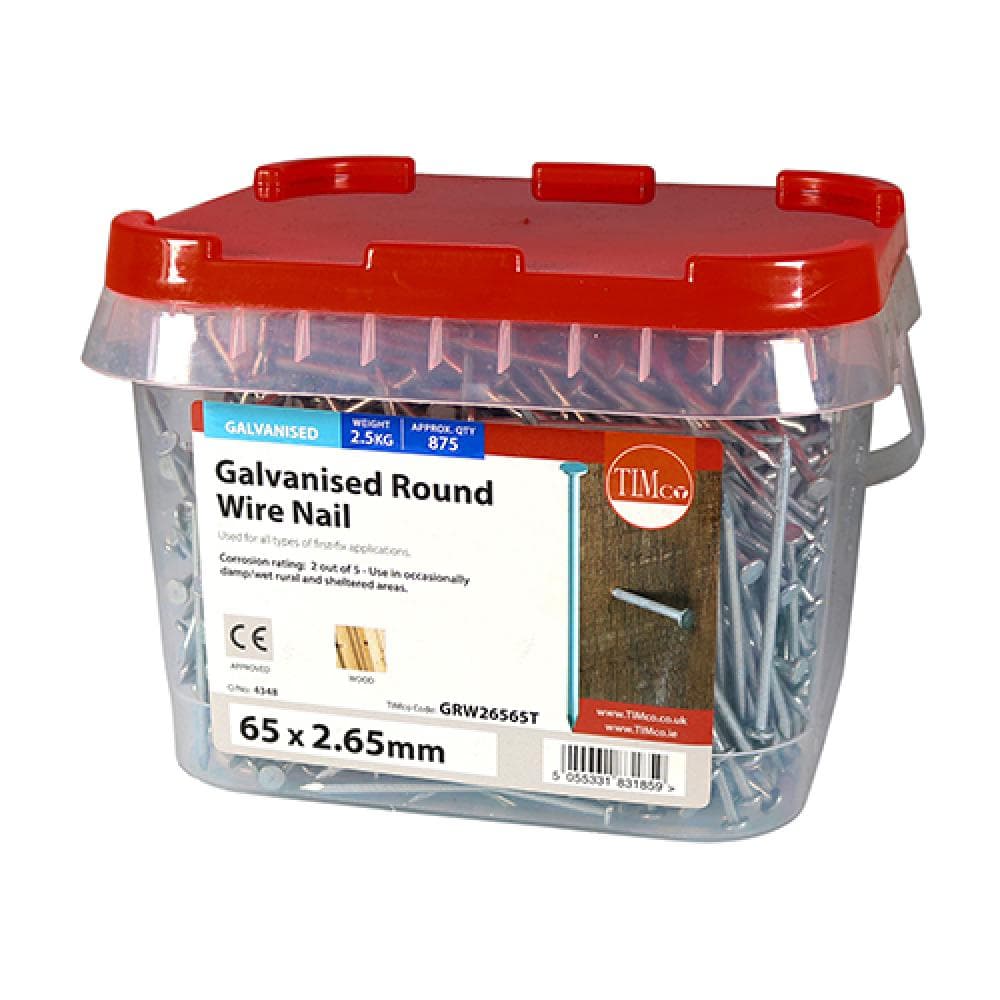 Timco GRW26565T Round Wire Nails - Galvanised 65 X 2.65