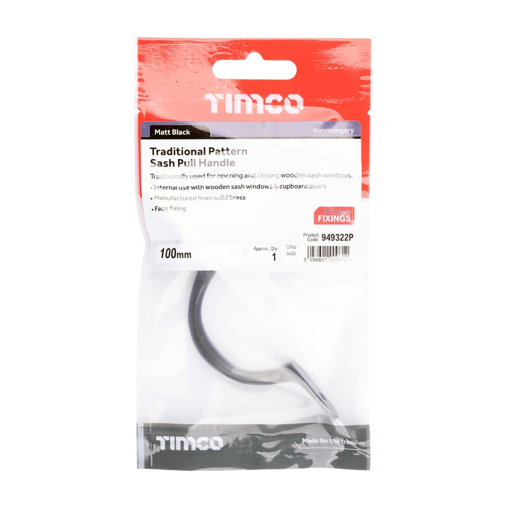 Timco Traditional Pattern Sash Pull Handle - Matt Black TIMpac 1 949322P
