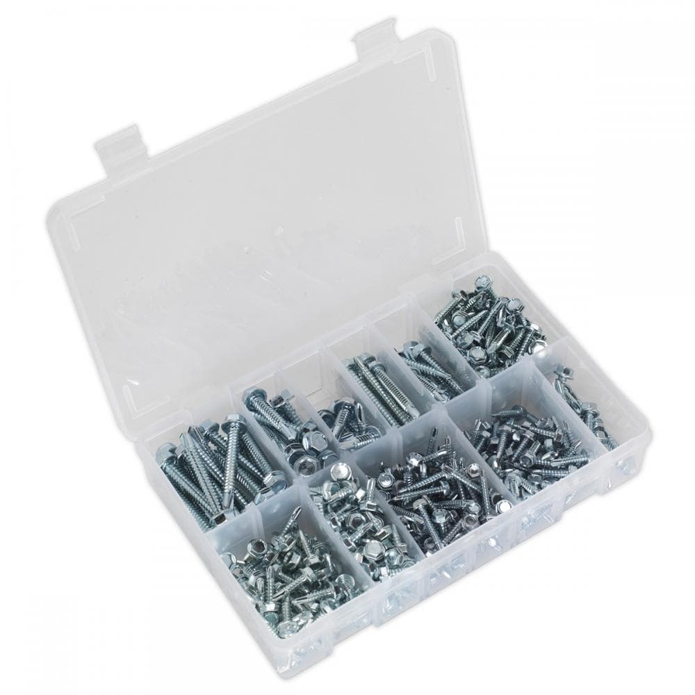 Sealey AB061SDH Self-Drilling Screw Assortment 410Pc Hex Head Zinc