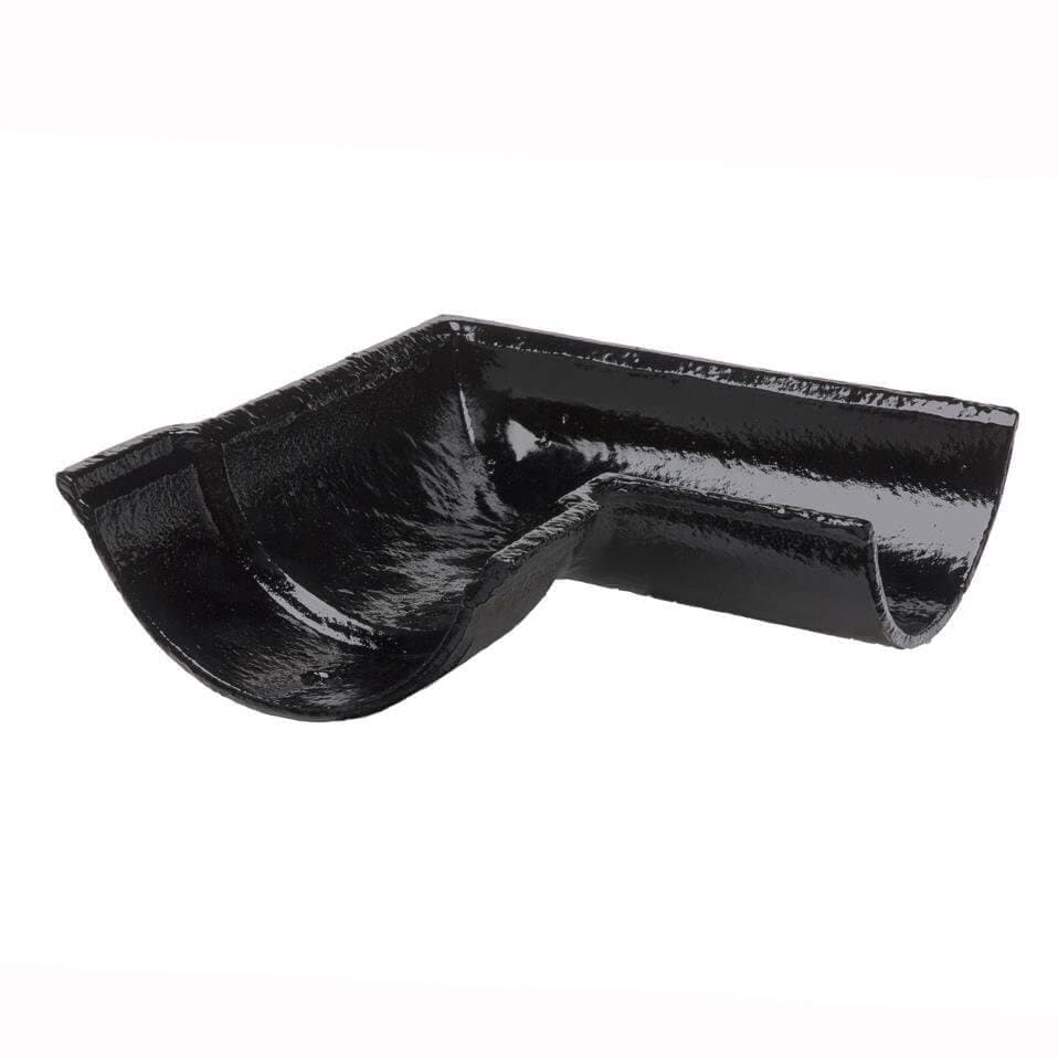 Hargreaves Premier Cast Iron Beaded Half Round Gutter Right Hand Angle - 90 Degree x 115mm Black