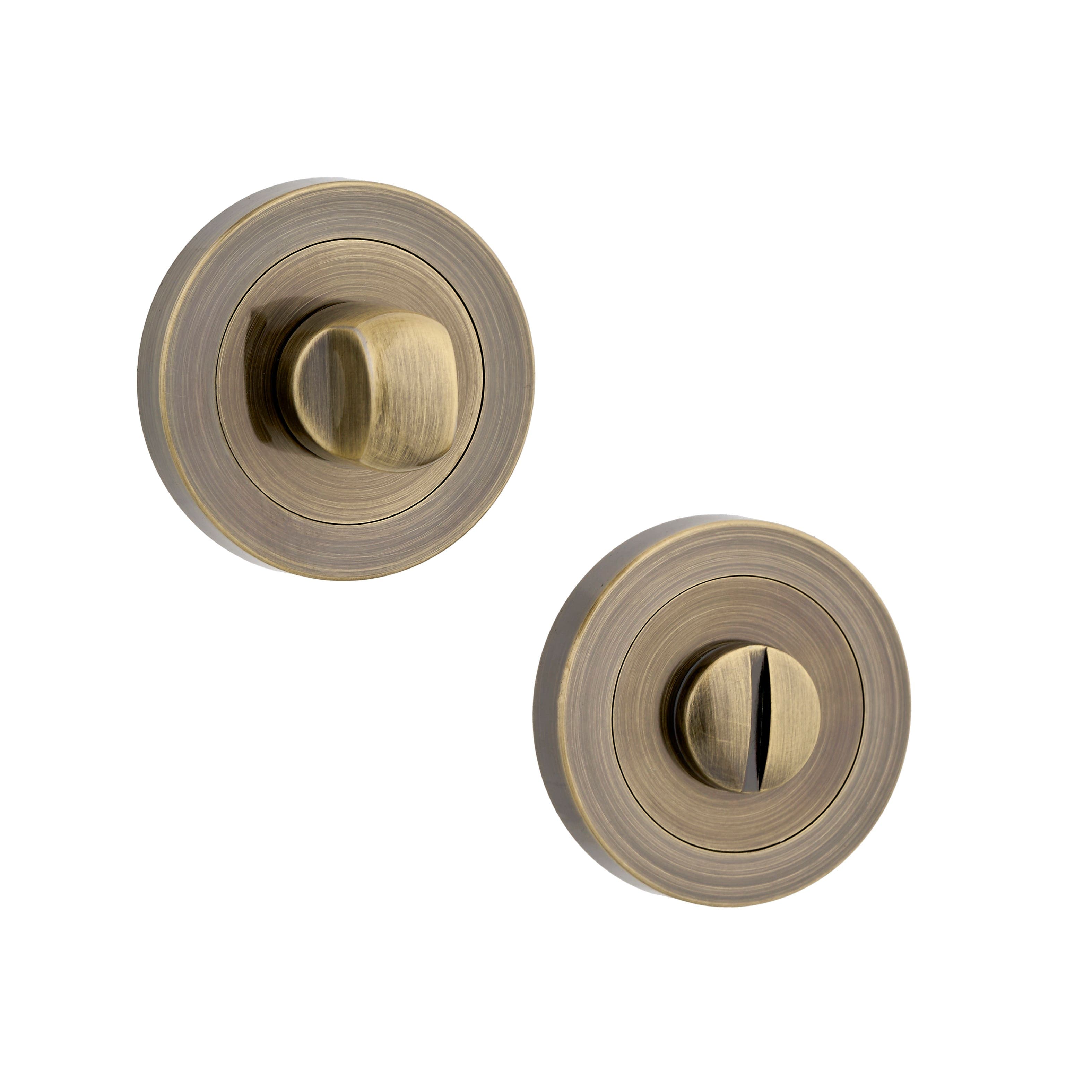 Bathroom Door Thumbturn Lock and Release Set - Antique Brass - Hollow/Solid Doors - Designer Levers