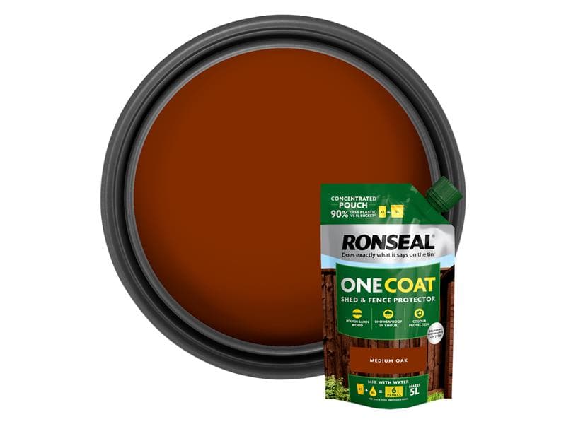 Ronseal KCB.8174503.40100.73 One Coat Shed & Fence Refill Pouch Medium Oak 950Ml