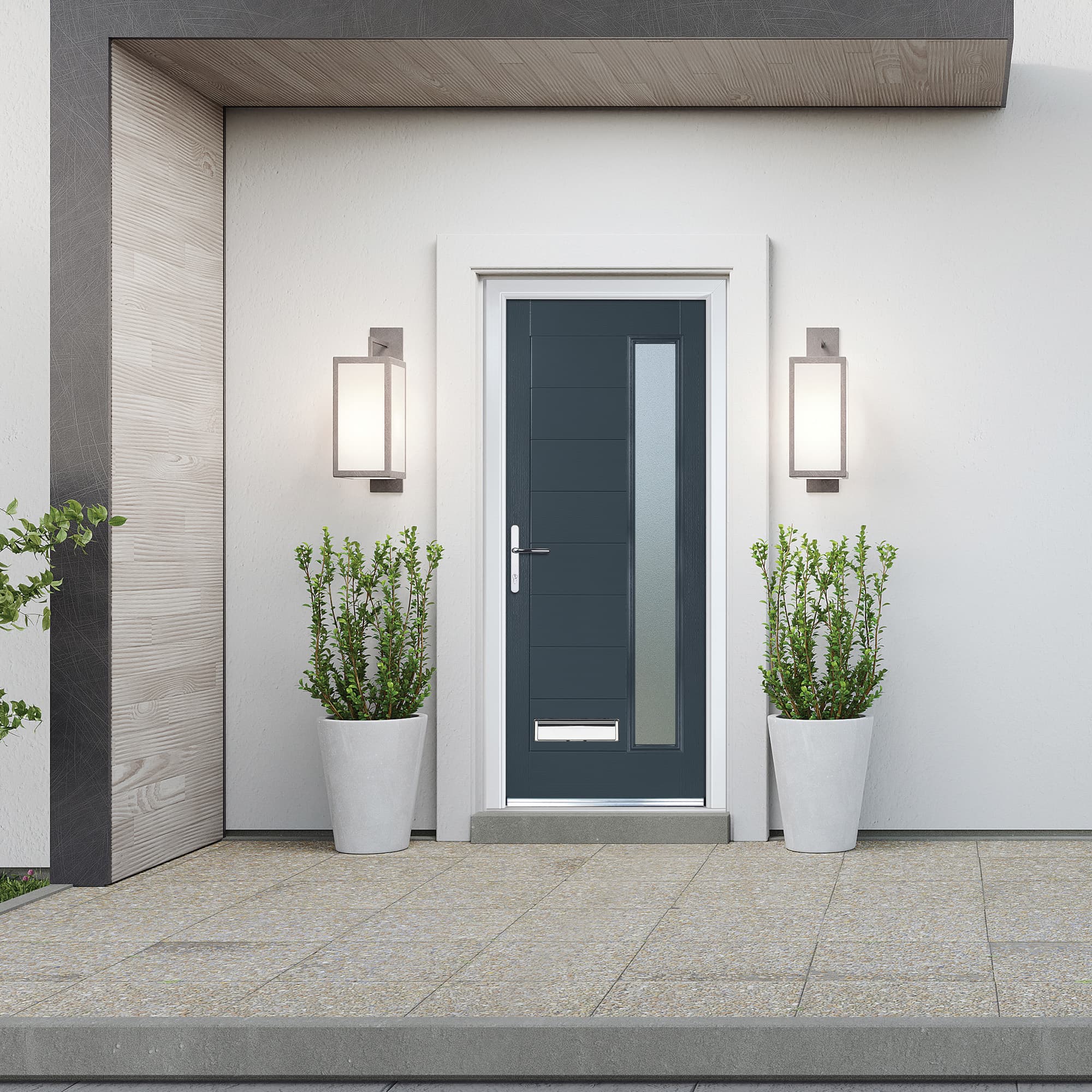 Crystal Composite Door Long Glass Anthracite Grey Right Hand 150 Cill Included 920 x 2055 Obscure Glass GLAZING.