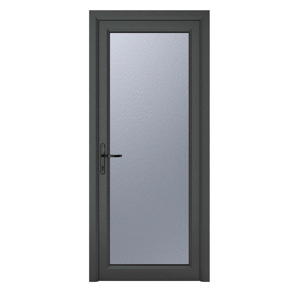 uPVC Anthracite Grey Ex/White Int - Single External Door- Full Glass - Obscure - Double Glazed - Right Hand Open - 840mm x 2090mm
