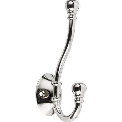 Ball End Double Hat & Coat Hook - Polished Chrome - Wall/Door Mountable - Decohooks