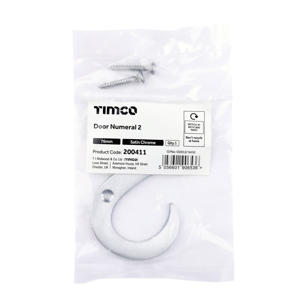 Timco Door Numeral 2 - Satin Chrome Bag 1 200411