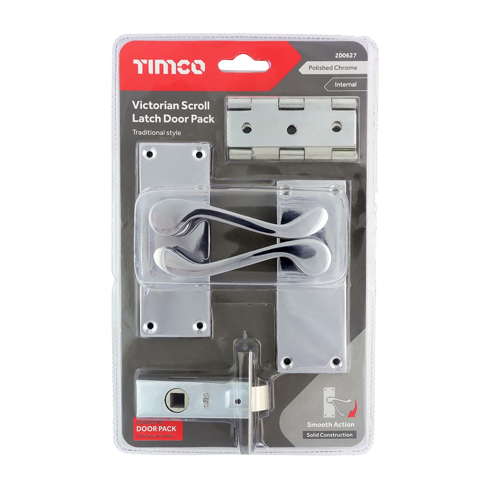 Timco Victorian Scroll Latch Door Pack - Polished Chrome Blister Pack 1 200627