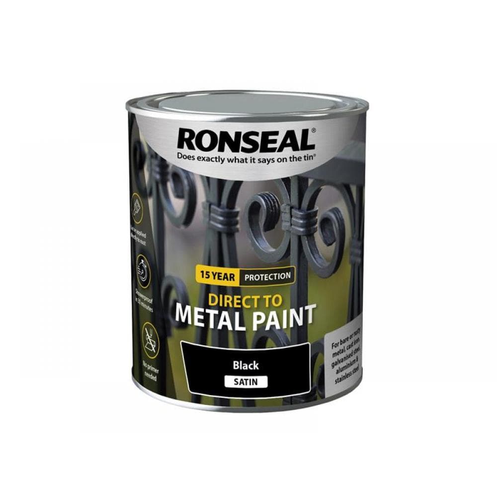 Ronseal 39196 Direct To Metal Paint Black Satin 750Ml