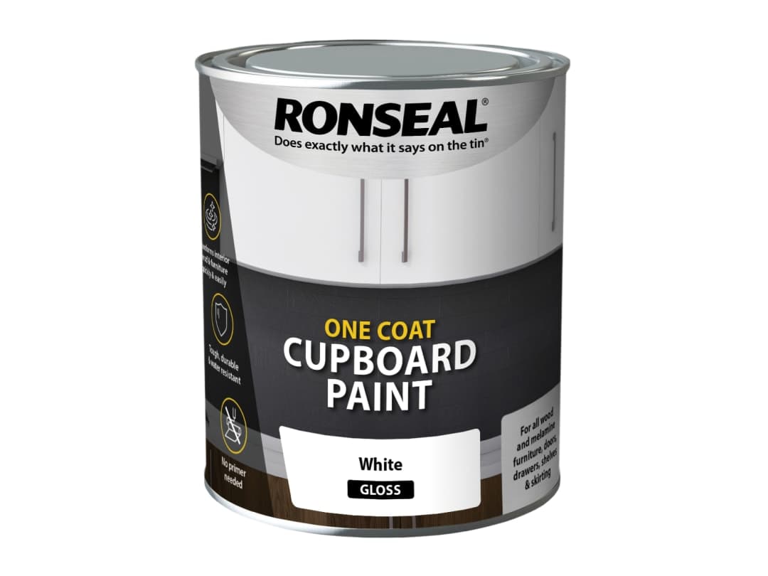 Ronseal One Coat Cupboard Paint White Gloss 750ml 37498