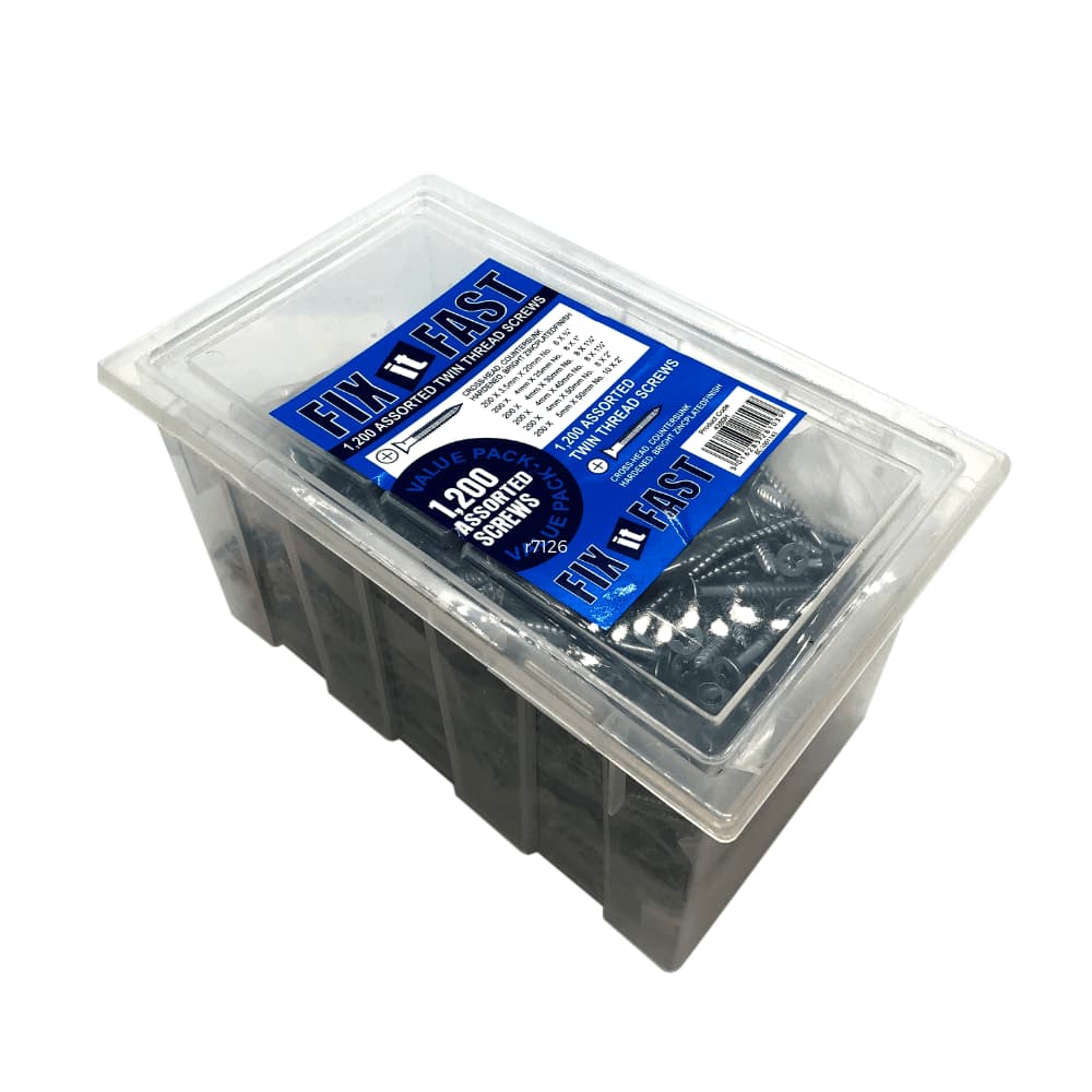 Assorted Countersunk Pozi Head Screws - Trade & DIY Pack - 1200 Piece - Fix It Fast