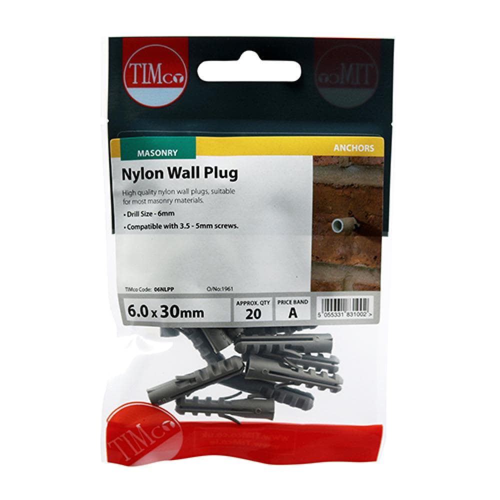 Timco 06NLPP Nylon Plugs 6.0 X 30 TIMpac 20