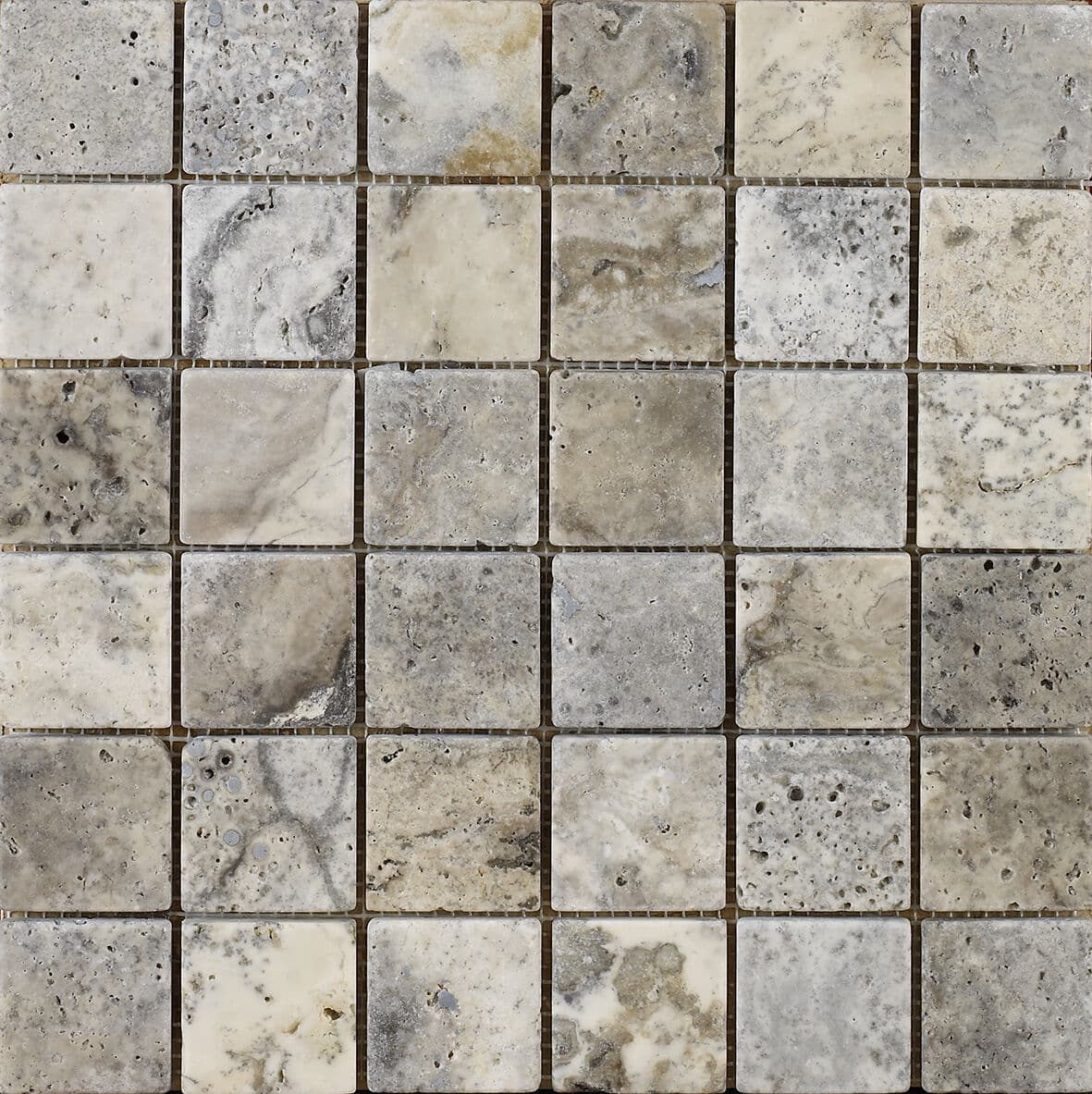 Anatolian Grey Tumbled Travertine Mosaic 48x48mm