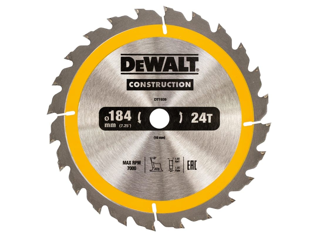 DEWALT Power Tools Portable Construction Circular Saw Blade 184 x 16mm x 24T DT1939-QZ