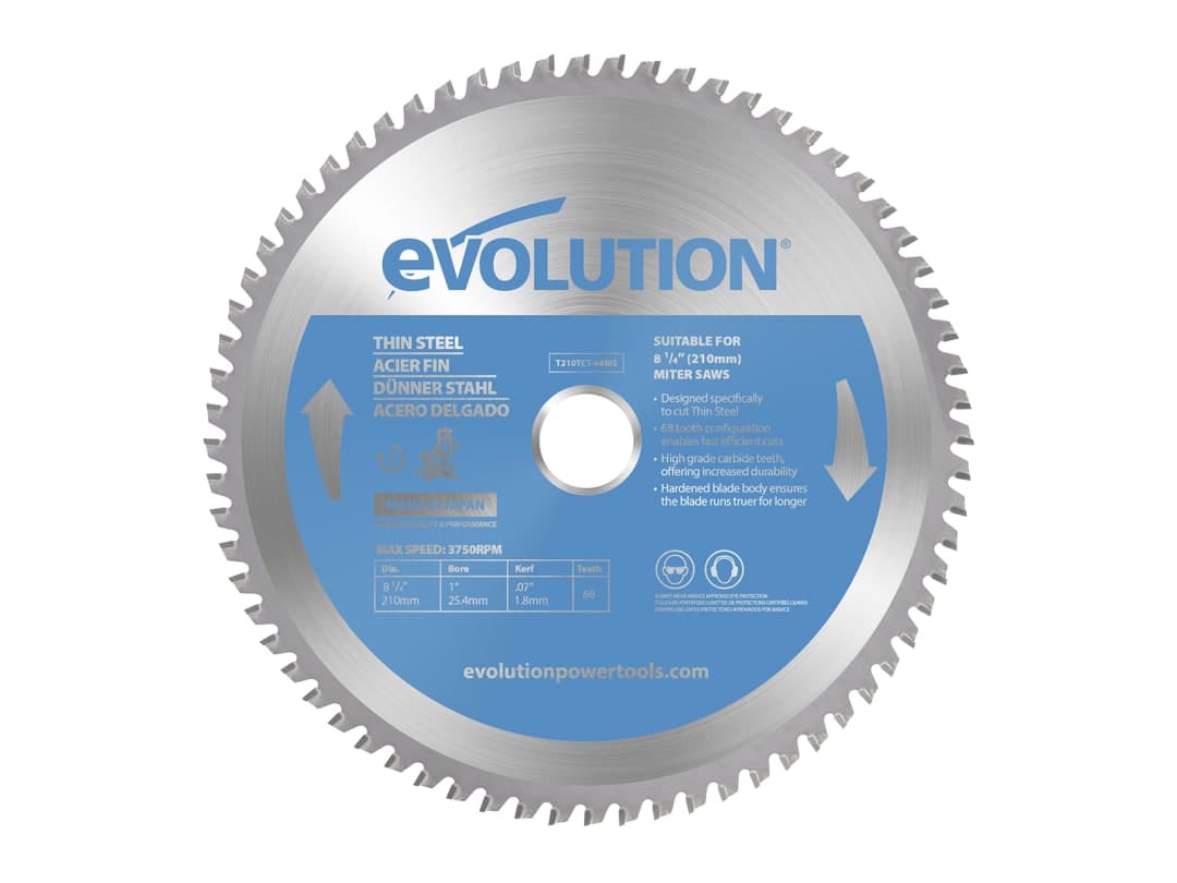 Evolution Thin Steel Cutting Mitre Saw Blade 210 x 25.4mm x 68T T210TCT-68MS