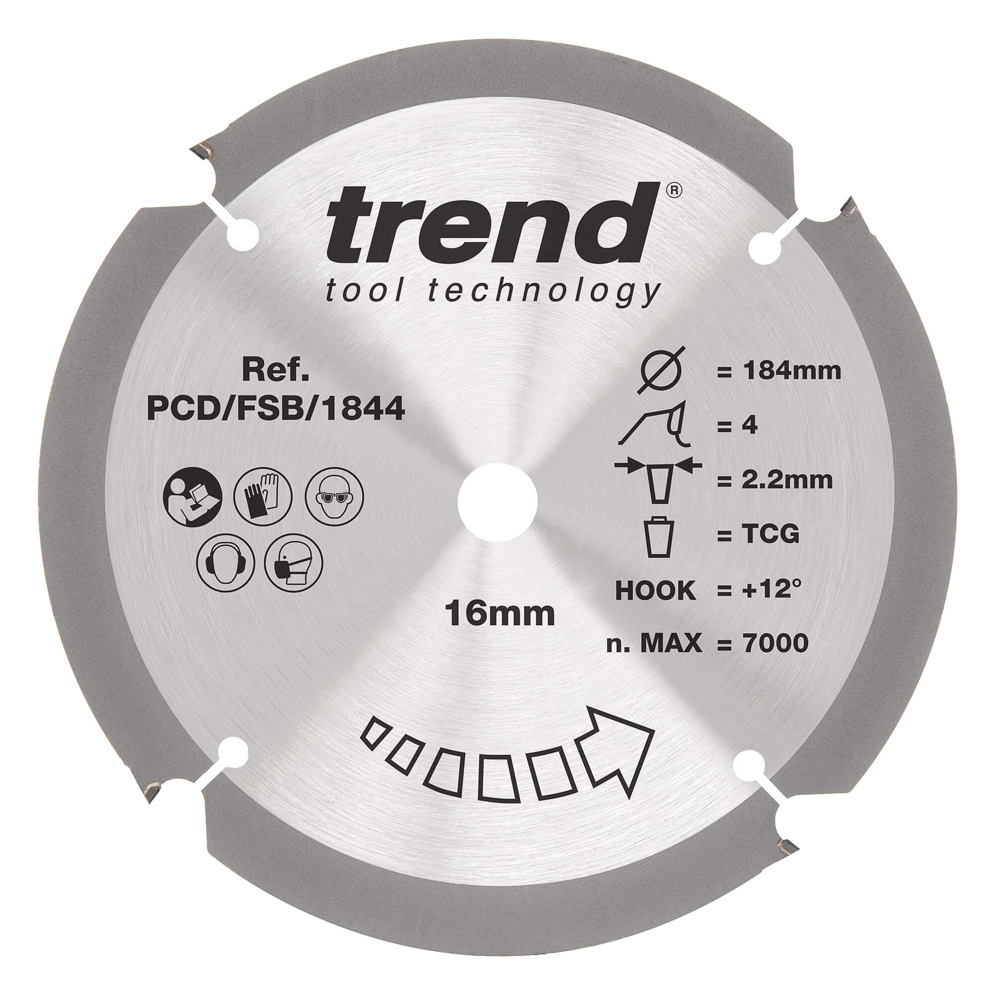 Trend Pcd Fibre Cement Circular Saw Blade 184Mm X 20Mm X 4T PCD/FSB/1844