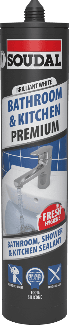 Soudal Premium Bathroom Kitchen & Shower Silicone Sealant Brilliant White 290Ml 159315