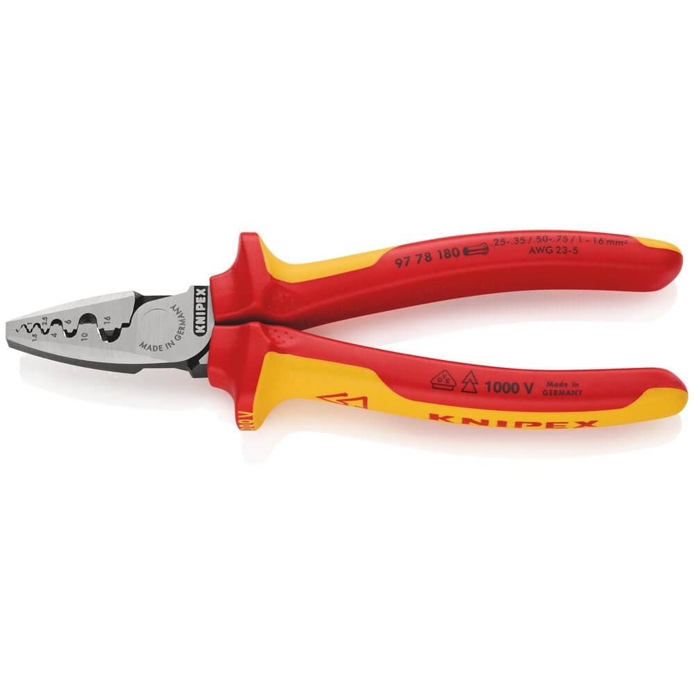 Knipex 97 78 180 Sb Crimping Pliers For Wire Ferrules Insulated With Multi-Component Grips Vde-Tested 180Mm Pk 1 26914