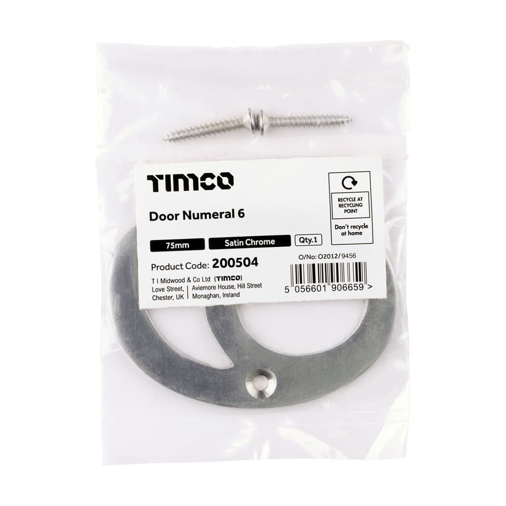Timco Door Numeral 6 - Satin Chrome Bag 1 200504
