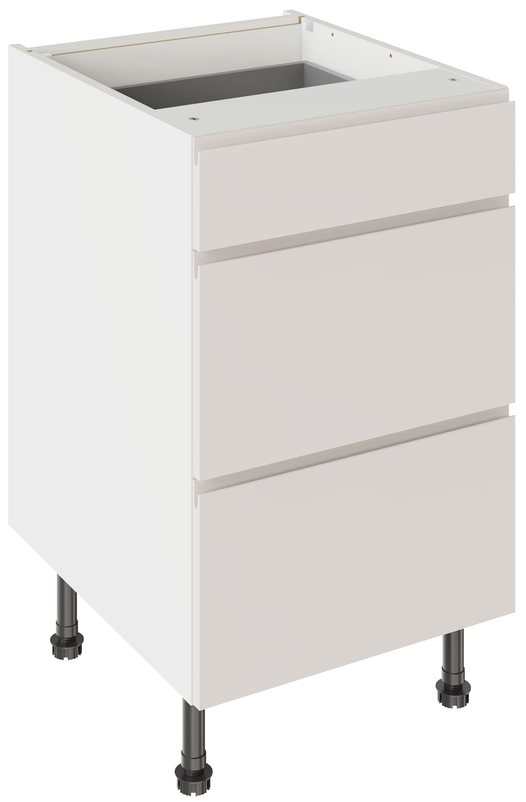 Flatpack Three Drawer Base Unit J-pull Ultra Matt Light Grey 500mm - FKKJ0741