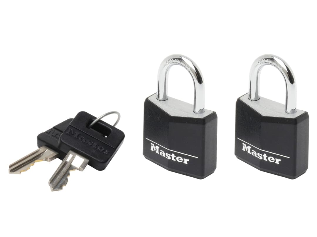 Master Lock Aluminium Black Vinyl Cover 20mm Padlock 3-Pin - Keyed Alike x 2 9120EURTBLK