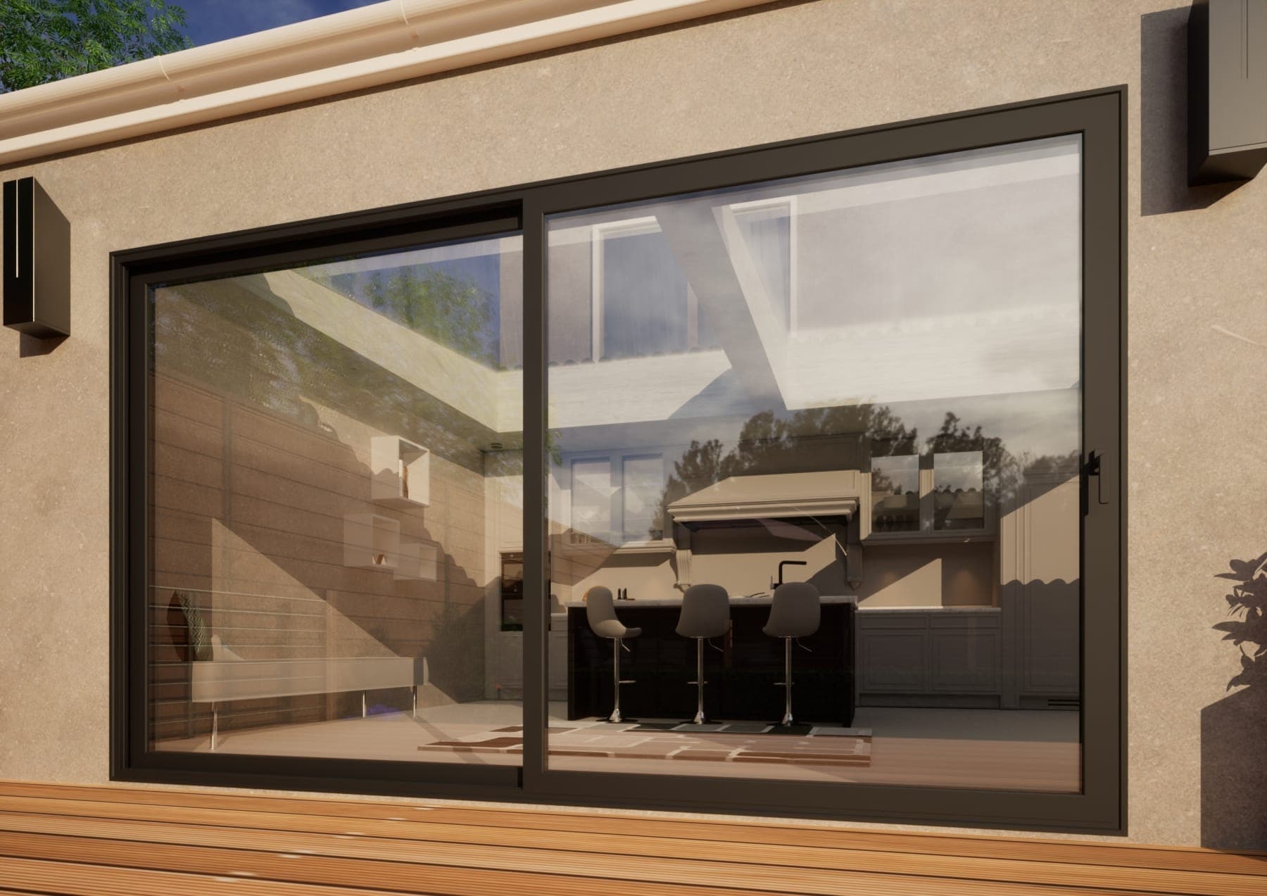 Aluminium Sliding Door Part Q Compliant - 3600mm Grey - Right Hand Slide & Left Hand Fixed