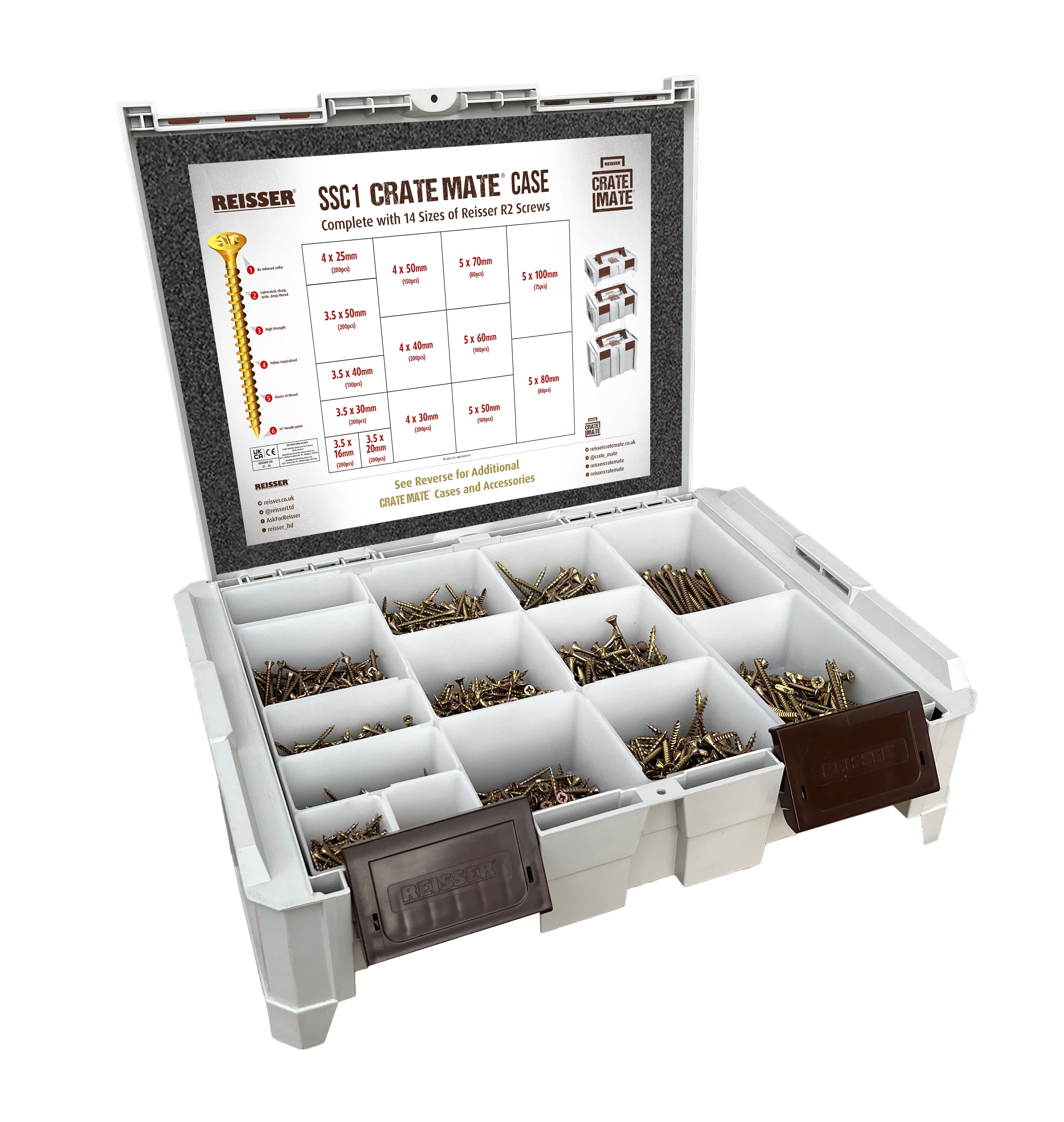 Reisser SSC1/R2FULL Ssc1 Crate Mate Case Complete With 14 Sizes Of R2 Screws (2115Pcs)