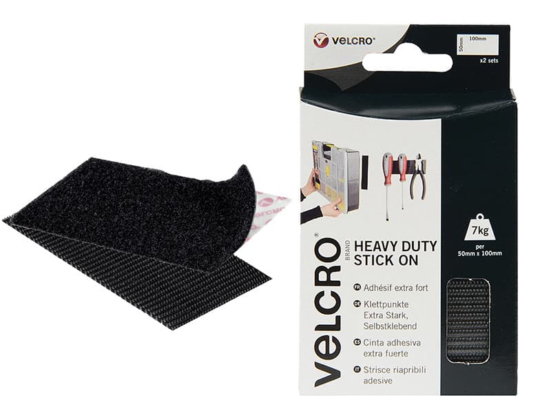 Velcro® Brand 60239 Heavy-Duty Stick On Strips (2) 50 X 100Mm Black