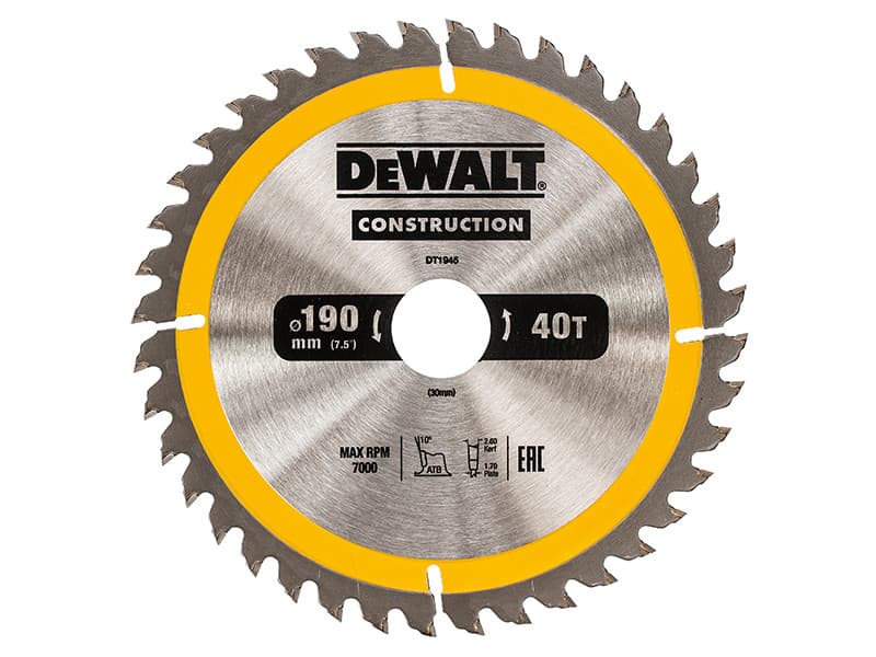 Dewalt DT1945-QZ Portable Construction Circular Saw Blade 190 X 30Mm X 40T