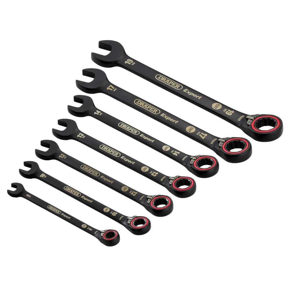 Draper Expert Hi-Torq® Metric Reversible Ratchet Combination Spanner Set Black (7 Piece) Pk 7 03911