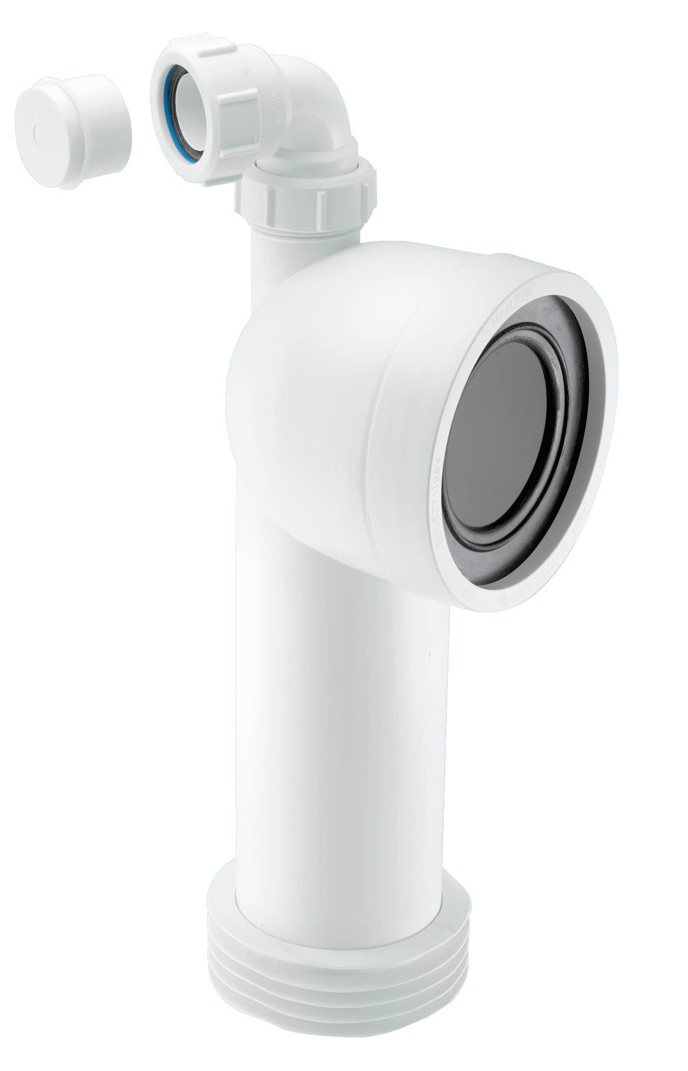 McAlpine WC-CON8V 90 Degree Bend Adjustable Length Rigid WC Connector with Vent Boss 4in x 110mm