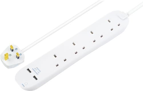 4 Skt 1M 13A Ext Lead + Ind + 2 X 2.1A Usb White BFNU110N-MP