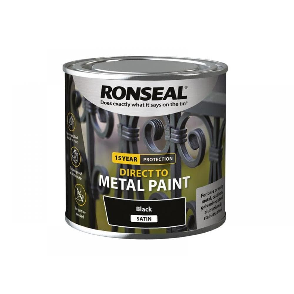 Ronseal 39180 Direct To Metal Paint Black Satin 250Ml