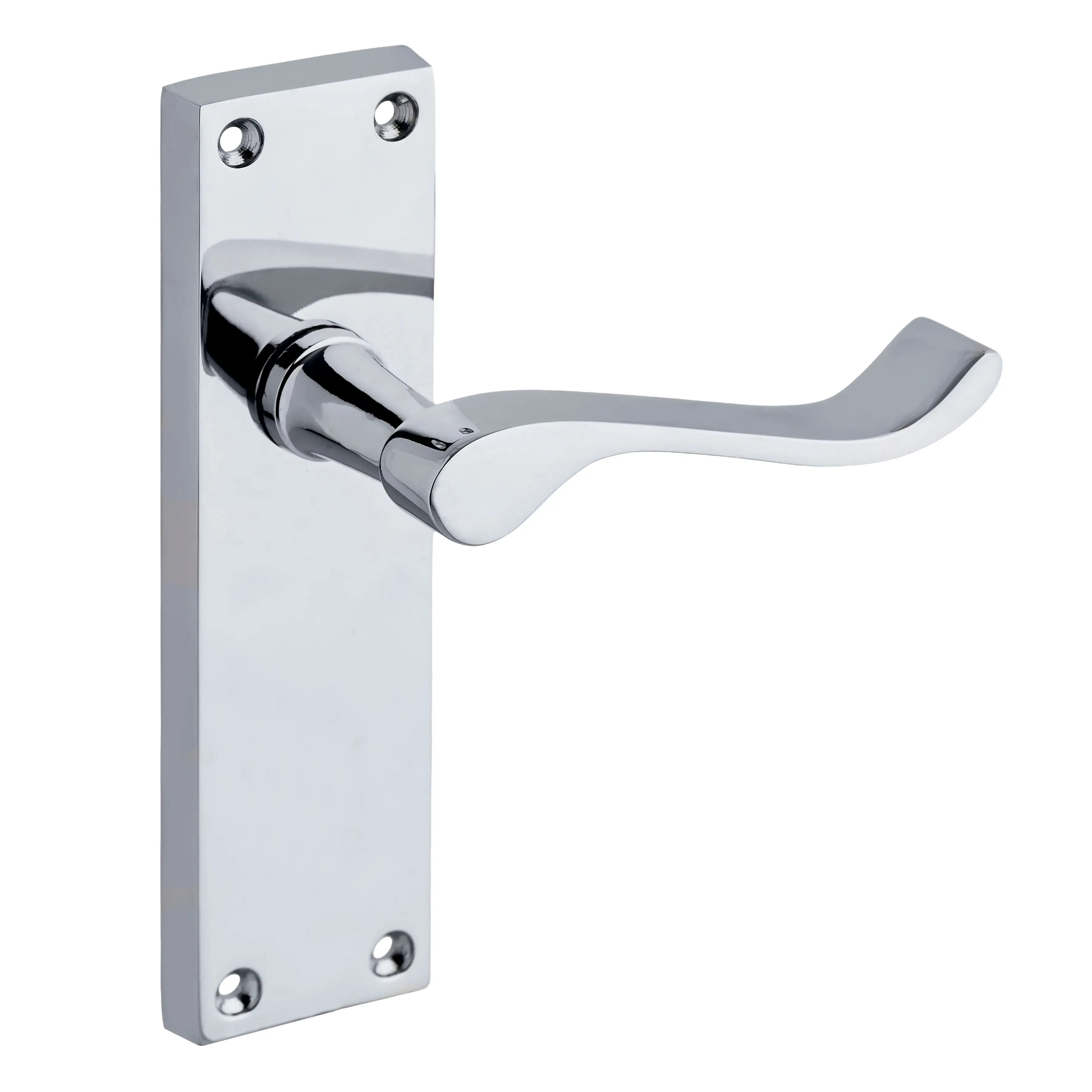 Polished Chrome Victorian Long Backplate Scroll Lever Latch Door Handle - Pair - Designer Levers