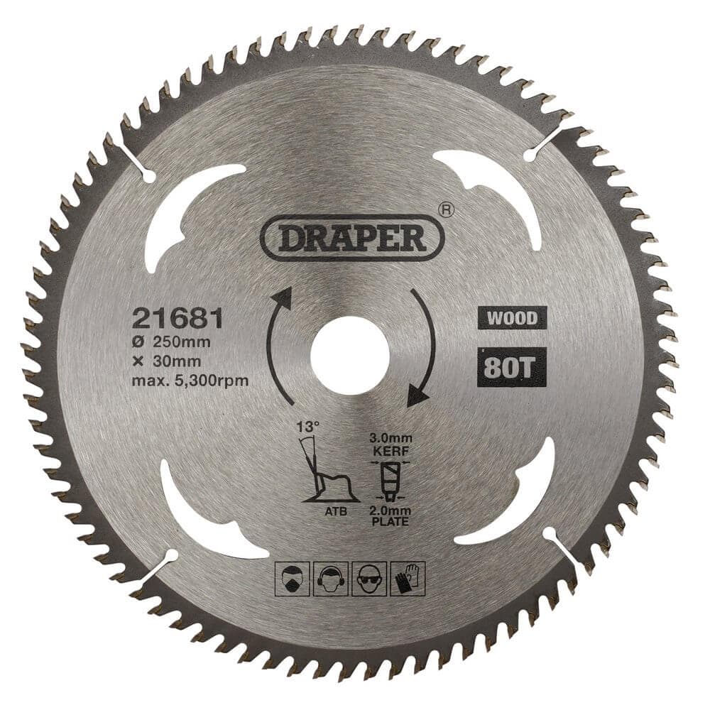 Draper 21681 Tct Circular Saw Blade For Wood 250 X 30Mm 80T each 1
