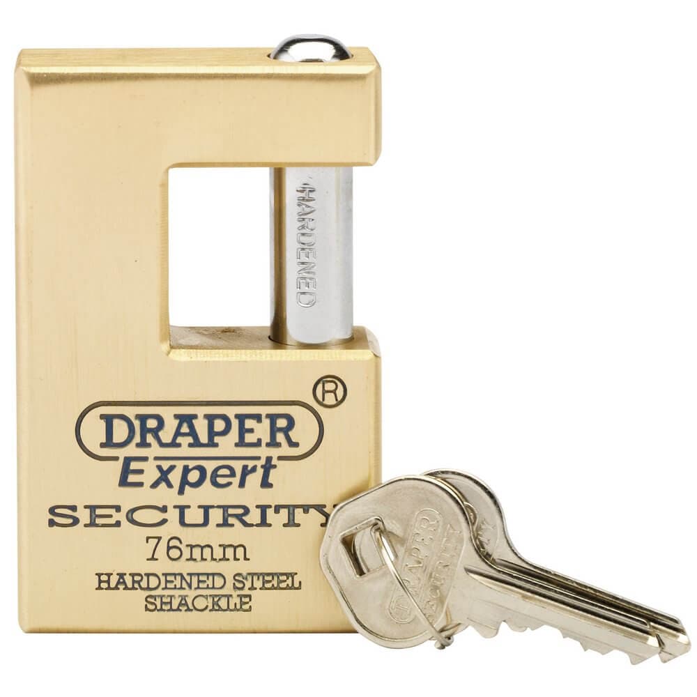 Draper Expert 64202 Close Shackle Solid Brass Padlock With Hardened Steel Shackle 2 Keys 76Mm each